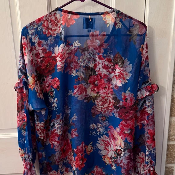 Gorgeous Misa Blue Floral Blouse Size M - Picture 2 of 4